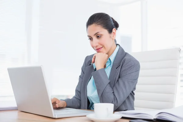 Lächelnde Geschäftsfrau mit ihrem Computer — Stockfoto
