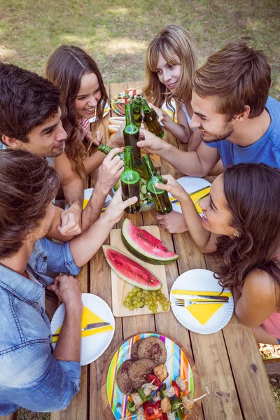 Glückliche Freunde im Park beim Picknick — Stockfoto