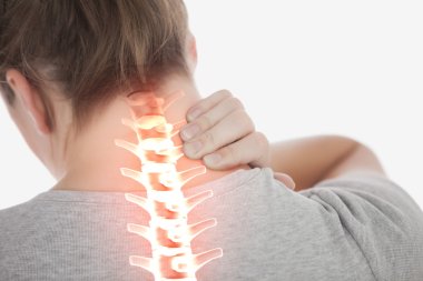 Highlighted spine of woman with neck pain clipart