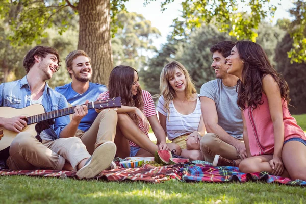 Happy friends in a park having a picnic — Stock Photo, Image