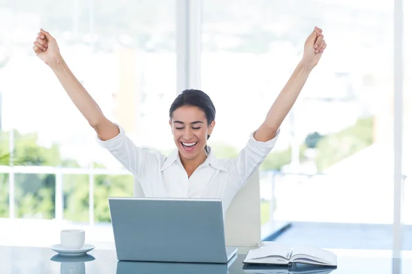 Businesswoman celebrating great success — Stock Photo, Image