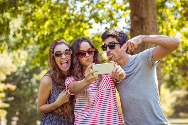 Glada vänner att ta en selfie — Stockfoto