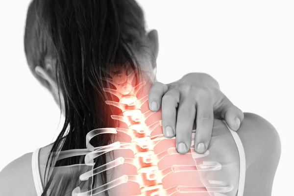 Highlighted spine of woman with neck pain — Stock Photo, Image