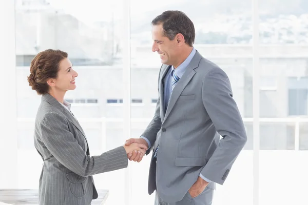 Empresaria estrechando la mano con un hombre de negocios — Foto de Stock