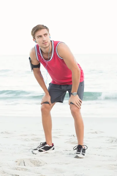 Concentrate handsome runner doing break — Stock Photo, Image