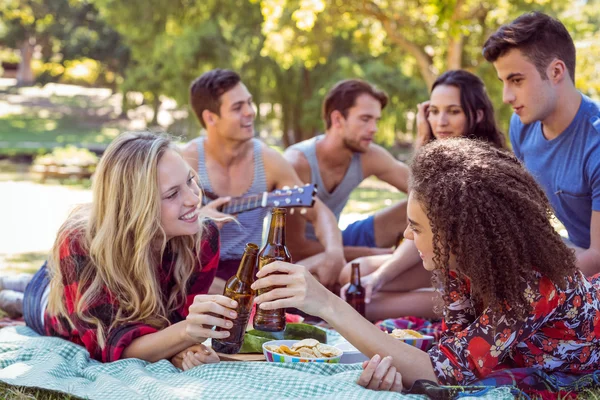 Glückliche Freunde im Park beim Picknick — Stockfoto