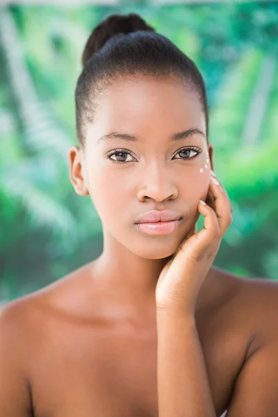 Natural woman with cream — Stock Photo, Image