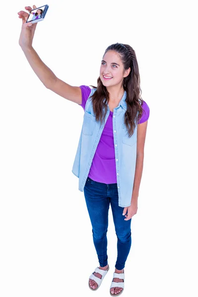 Půvabná brunetka s ohledem selfie — Stock fotografie