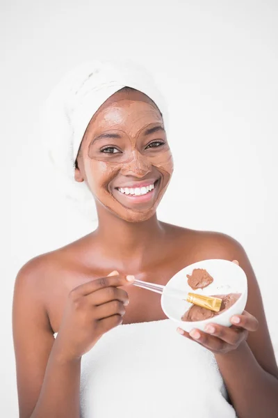 Woman holding chocolate bowl — Stok fotoğraf