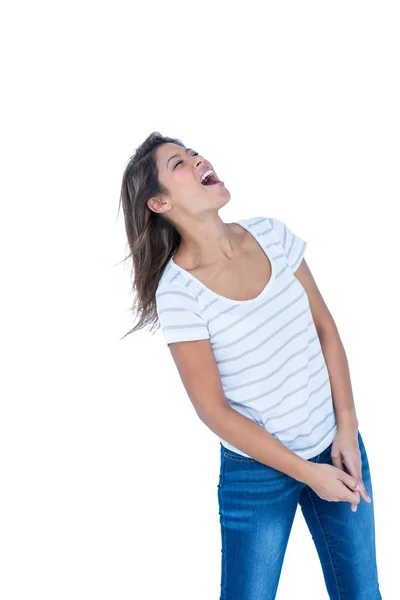 A pretty brunette woman screaming — Stock Photo, Image