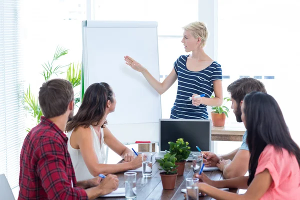 Casual businesswoman giving presentation to her colleagues — Stock Photo, Image