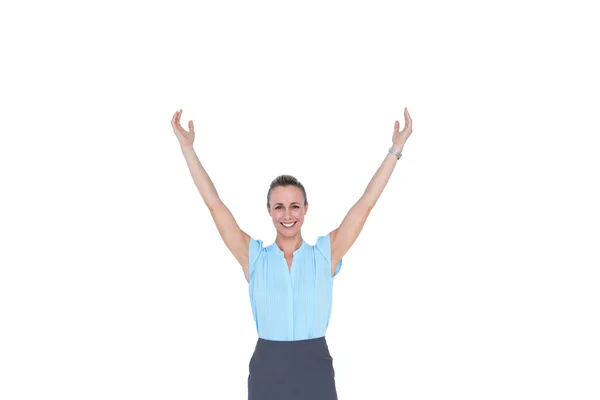 Businesswoman with arms up — Stock Photo, Image