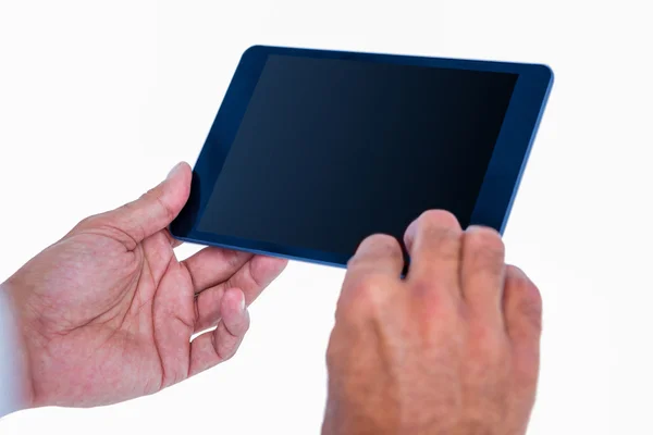 Hand des Mannes berührt Tablet-Computer — Stockfoto