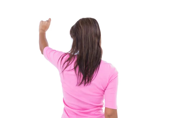 Pretty brunette pointing something — Stock Photo, Image