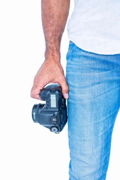 A man holding photo camera — Stock Photo, Image