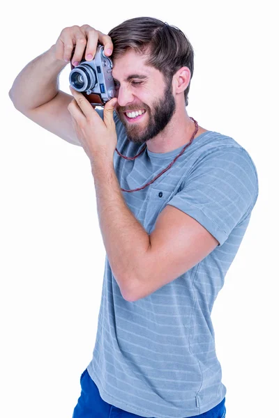 Feliz homem bonito tirando fotos — Fotografia de Stock