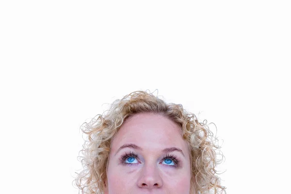 Close up of pretty blonde woman looking up — Stock Photo, Image