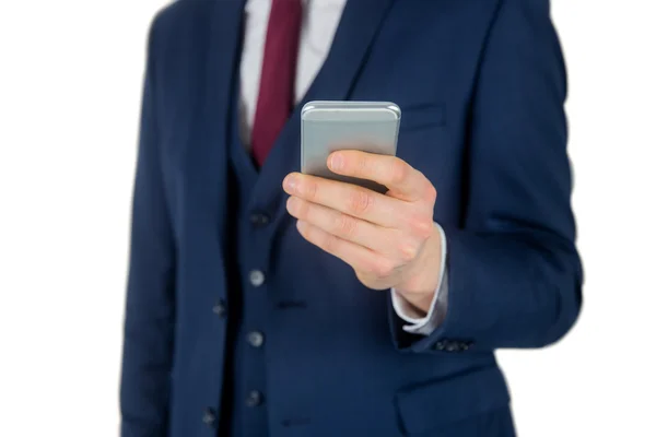 Close up view of businessman holding smartphone — Stockfoto