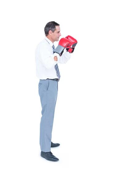 Businessmans fist in a boxing glove — Stock Photo, Image