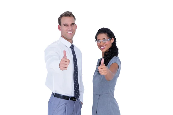 Happy business people with thumbs up — Stock Photo, Image