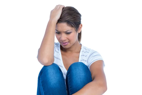 Sad brunette with headache — Stock Photo, Image