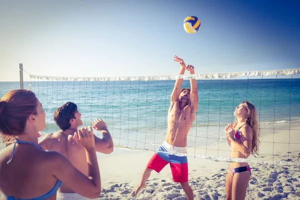 Freunde spielen Volleyball — Stockfoto