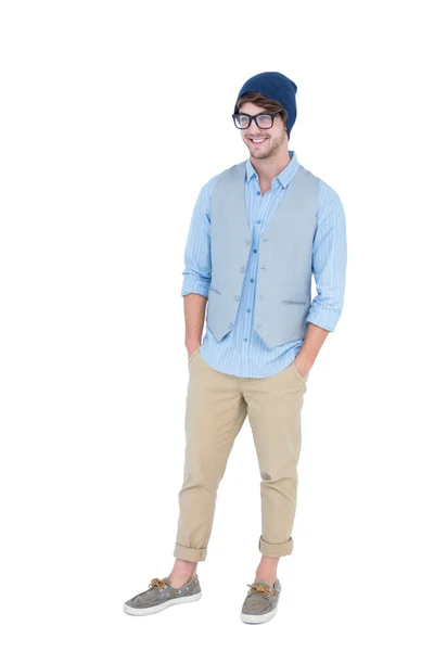 Geeky hipster with hands in pocket — Stock Photo, Image