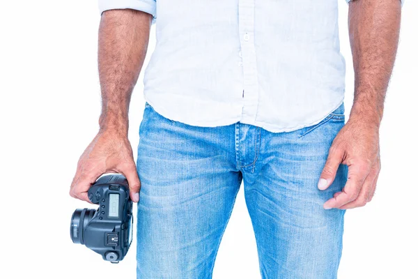 A man holding photo camera — Stock Photo, Image