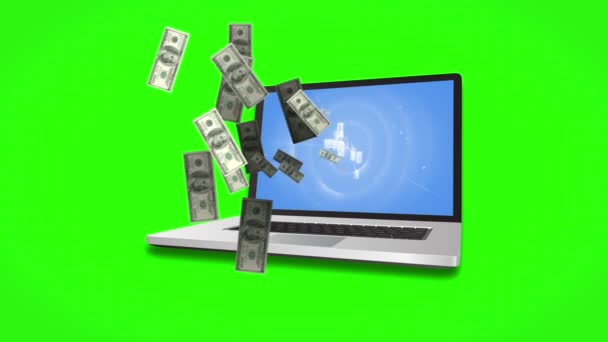 Geld dat uit een laptop komt — Stockvideo