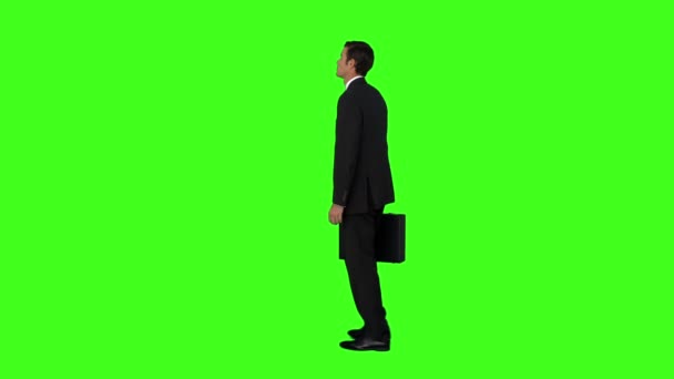 Бізнесмен стоїть зі своїм портфелем — стокове відео
