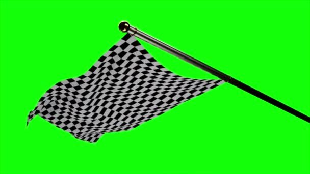 Checkered flag waving on green screen — Stock Video