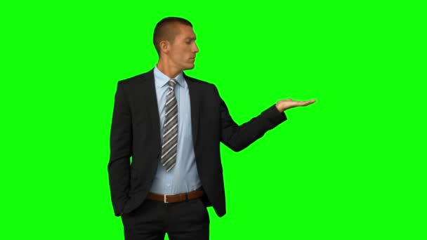Businessman presenting with hand — Stock Video