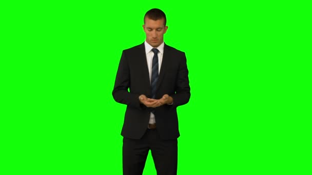 Businessman presenting with hands — Stock Video