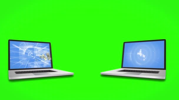 Geld kommt und kommt von Laptops — Stockvideo