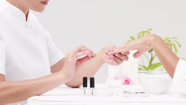 Donna che ottiene una manicure al salone di bellezza — Video Stock