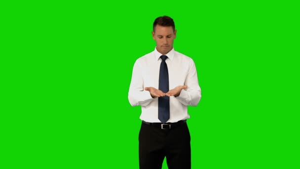 Businessman with his hands out — Stock Video