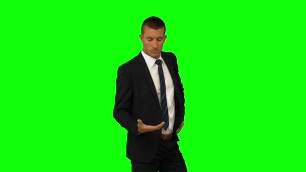 Businessman presenting with hand — Stock Video