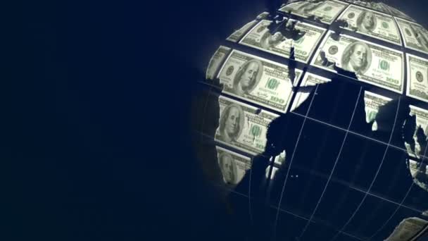 Jorden gjord av dollar spinning — Stockvideo