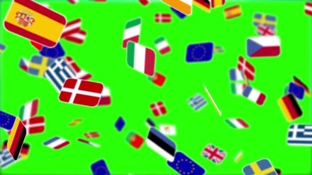 Banderas nacionales de países europeos girando — Vídeo de stock