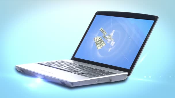 Dinheiro vindo de um laptop — Vídeo de Stock