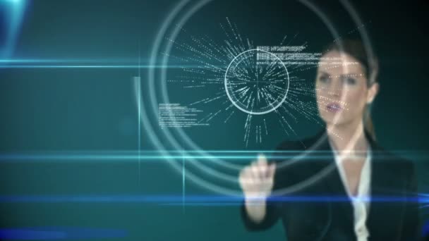 Femme d'affaires touchant interface futuriste — Video