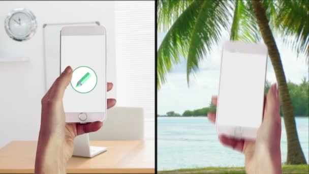 Apps som överförs från en smartphone till en annan — Stockvideo