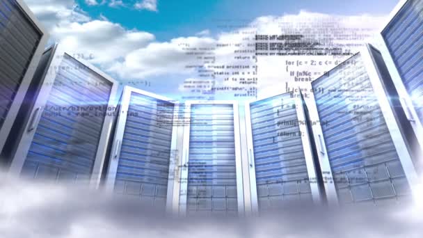 Servers towers on cloudy sky background — Stock Video