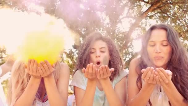 Frauen haben Spaß mit Puderfarbe — Stockvideo