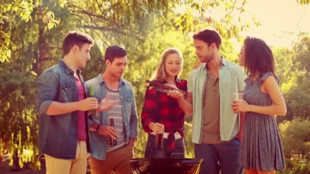 Amigos no parque fazendo churrasco — Vídeo de Stock