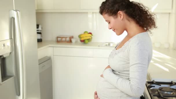 Pregnant woman in the kitchen — Stock Video