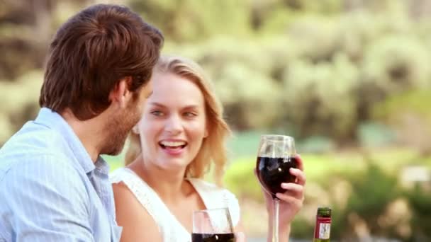 Couple discussing and holding a wine glass — Stock Video