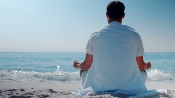 Dragen weergave van man ontspannen op het strand — Stockvideo