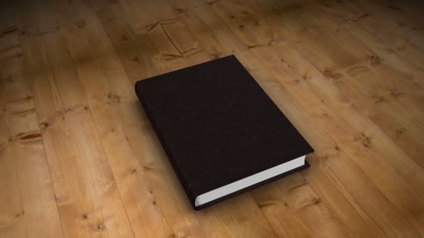 Открытие книги на деревянном столе — стоковое видео