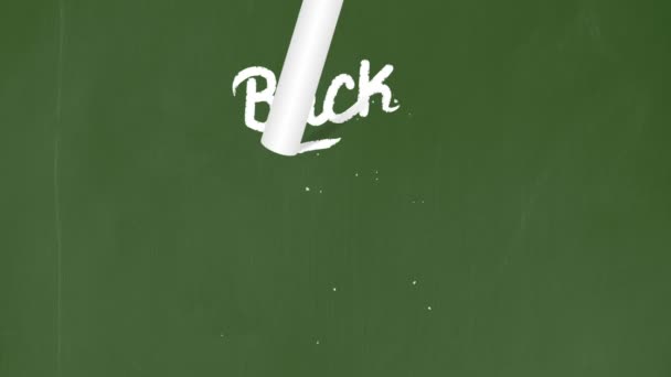Tillbaka till skolan skriver på svarta tavlan — Stockvideo